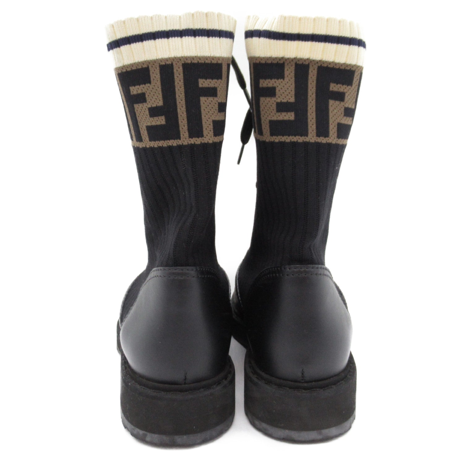 FENDI Knit Boots Boots Leather Canvas Black