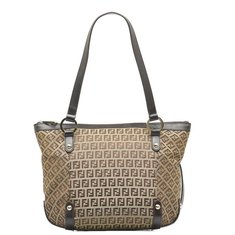 FENDI Zucca Shoulder Bag in Canvas Leather Brown Ladies 8BH196