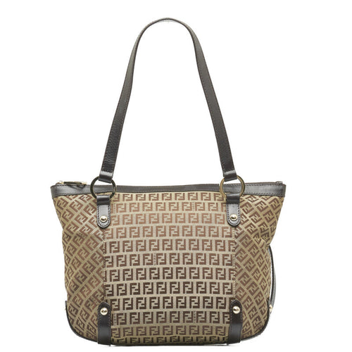 FENDI Zucca Shoulder Bag in Canvas Leather Brown Ladies 8BH196