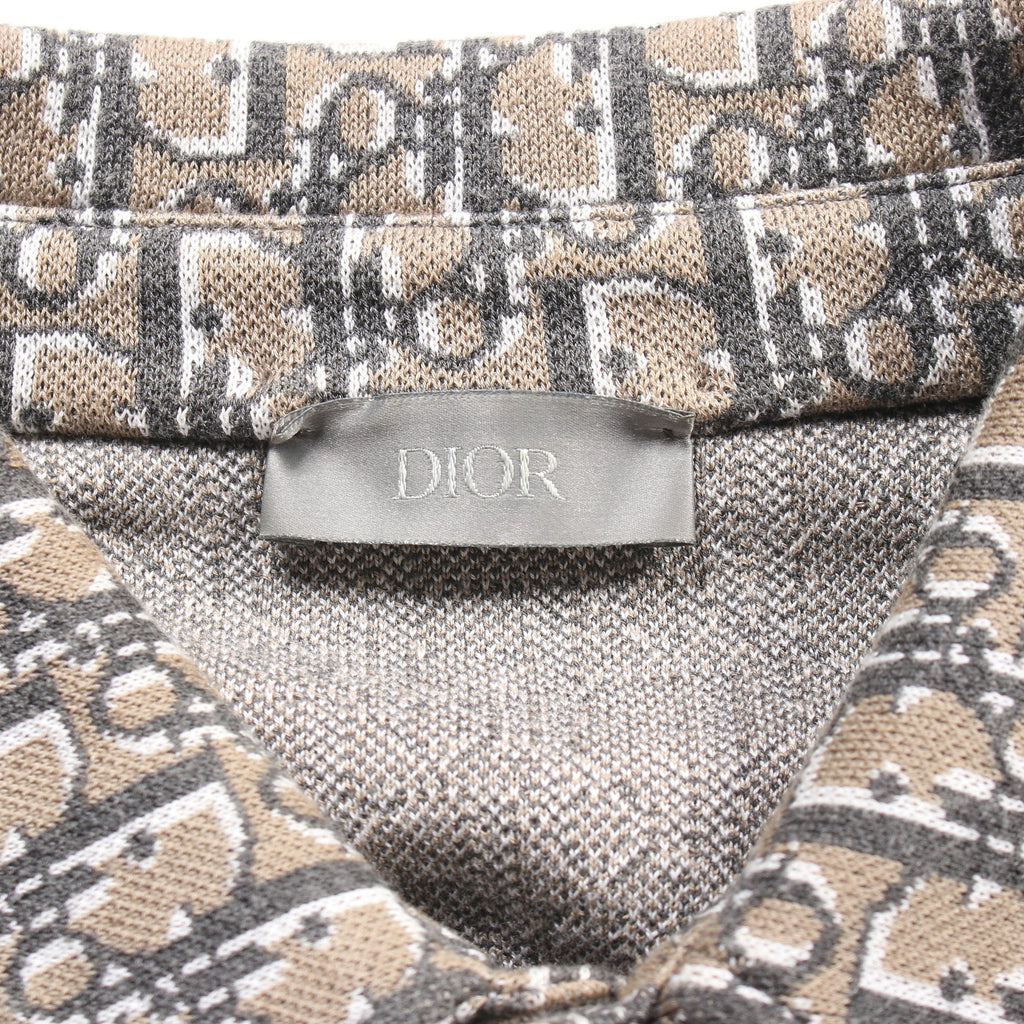 Dior Oblique Knit Shirt Long sleeve Cotton Gray beige Gray White