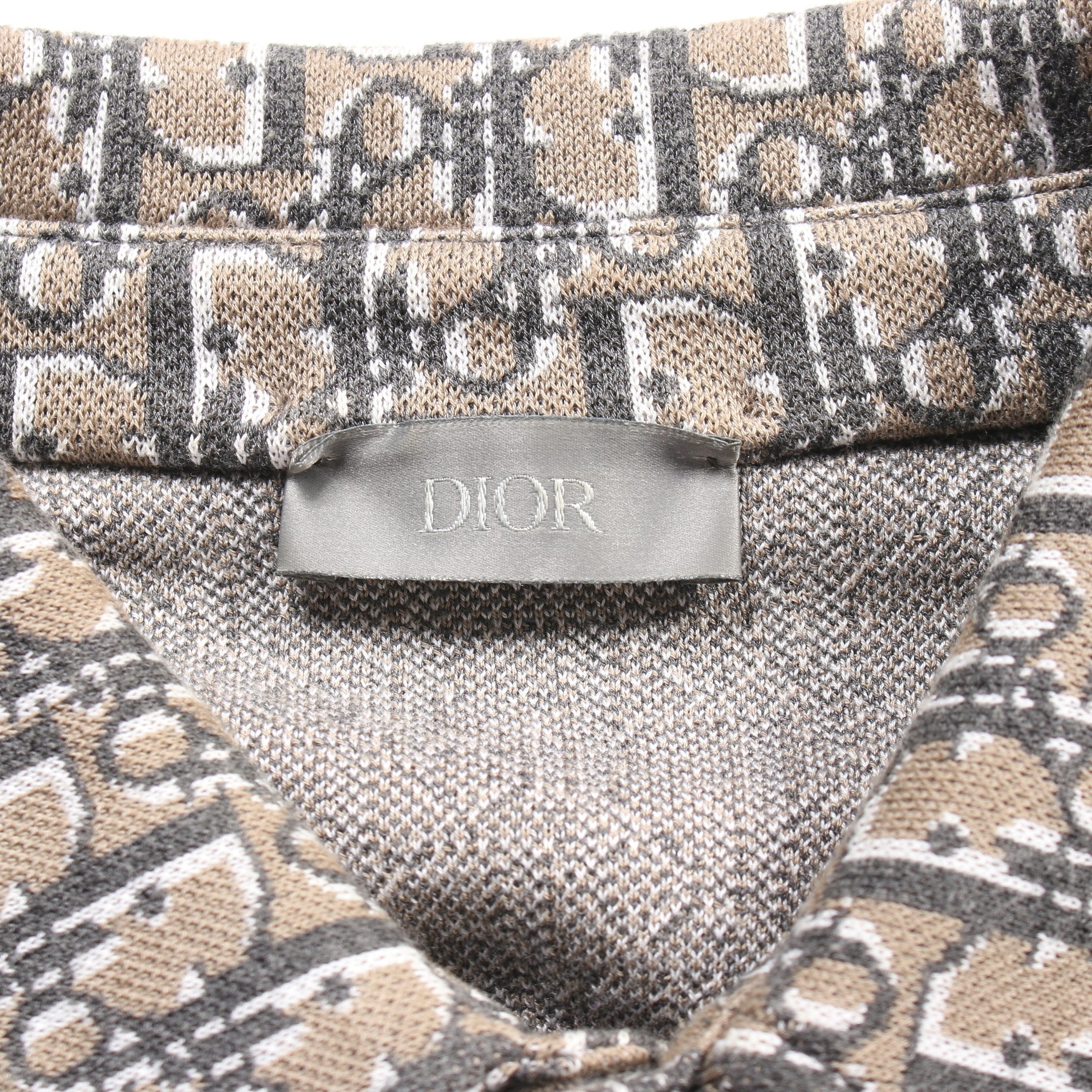 Dior Oblique Knit Shirt Long sleeve Cotton Gray beige Gray White