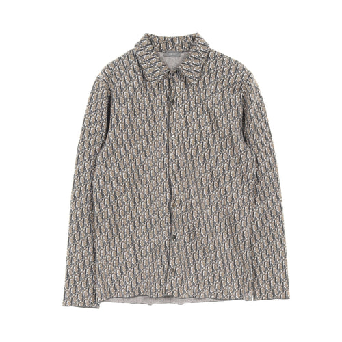Dior Oblique Knit Shirt Long sleeve Cotton Gray beige Gray White