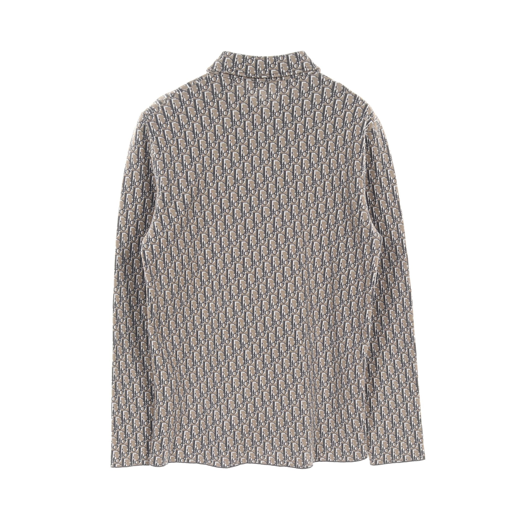 Dior Oblique Knit Shirt Long sleeve Cotton Gray beige Gray White