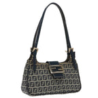 FENDI Zucchino Canvas Mamma Shoulder Bag Navy Silver96172