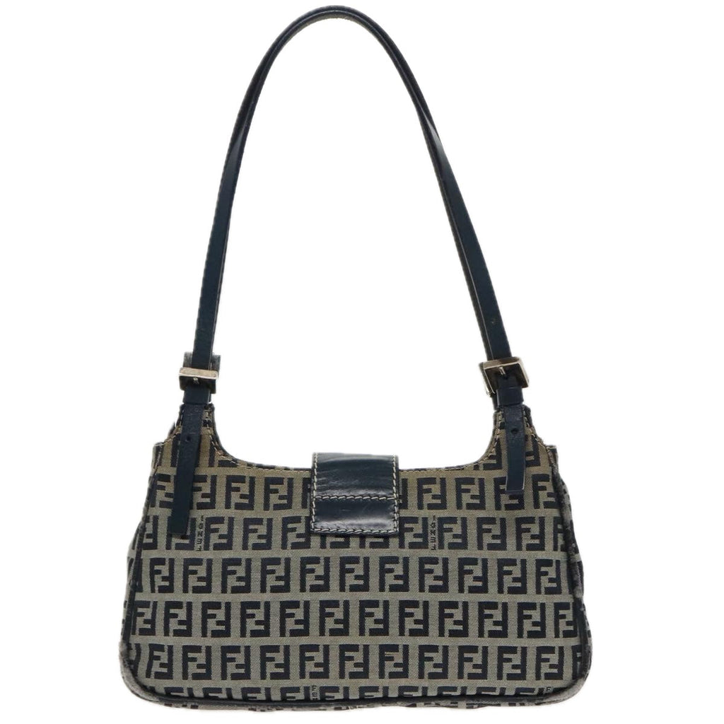 FENDI Zucchino Canvas Mamma Shoulder Bag Navy Silver96172