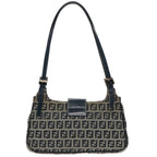 FENDI Zucchino Canvas Mamma Shoulder Bag Navy Silver96172