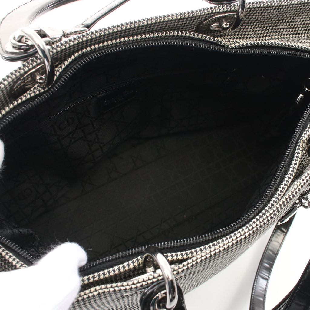 Dior Lady dior Large Handbag Canvas Patent leather Black White Houndstooth 2WAY