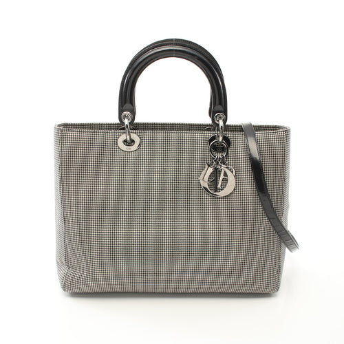 Dior Lady dior Large Handbag Canvas Patent leather Black White Houndstooth 2WAY