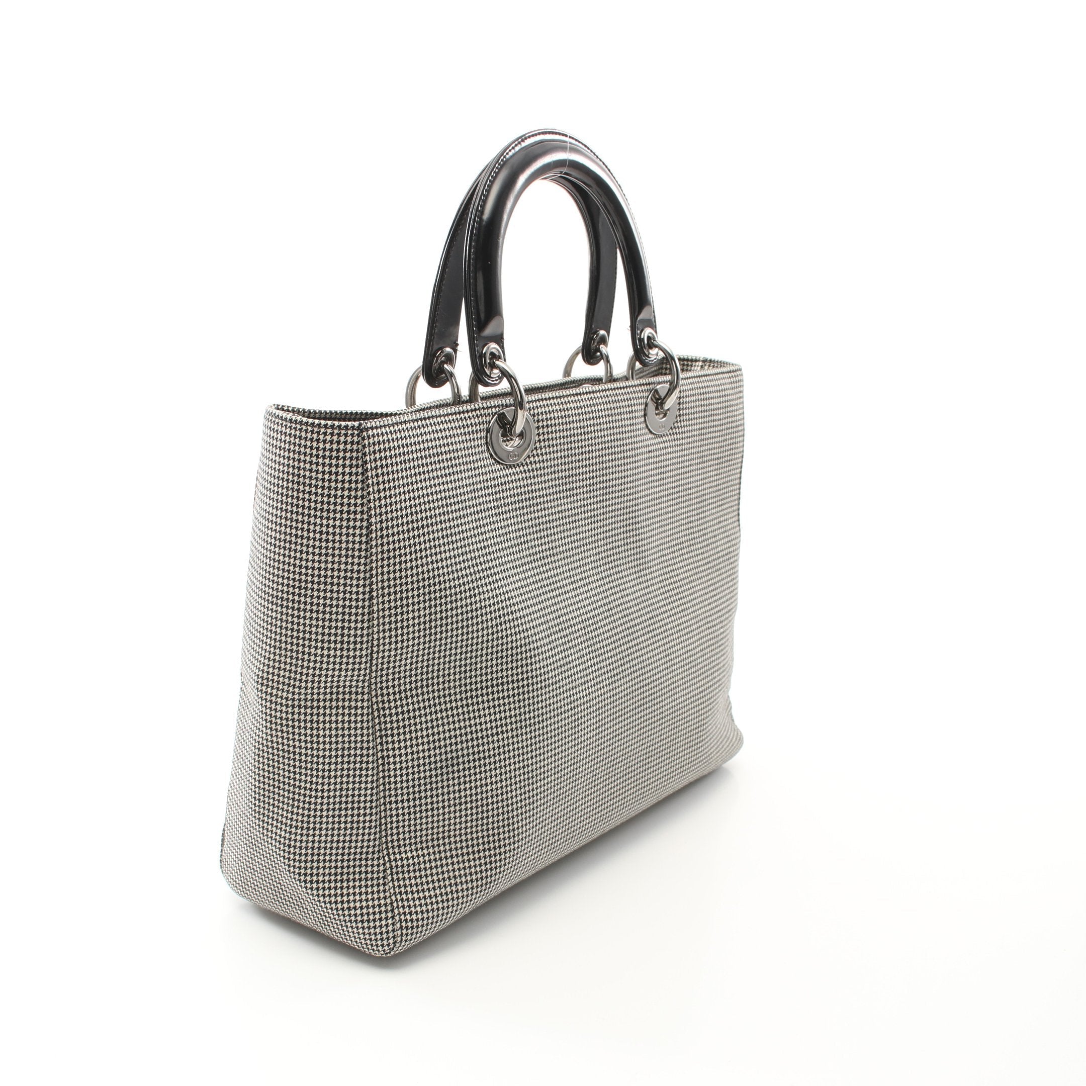 Dior Lady dior Large Handbag Canvas Patent leather Black White Houndstooth 2WAY