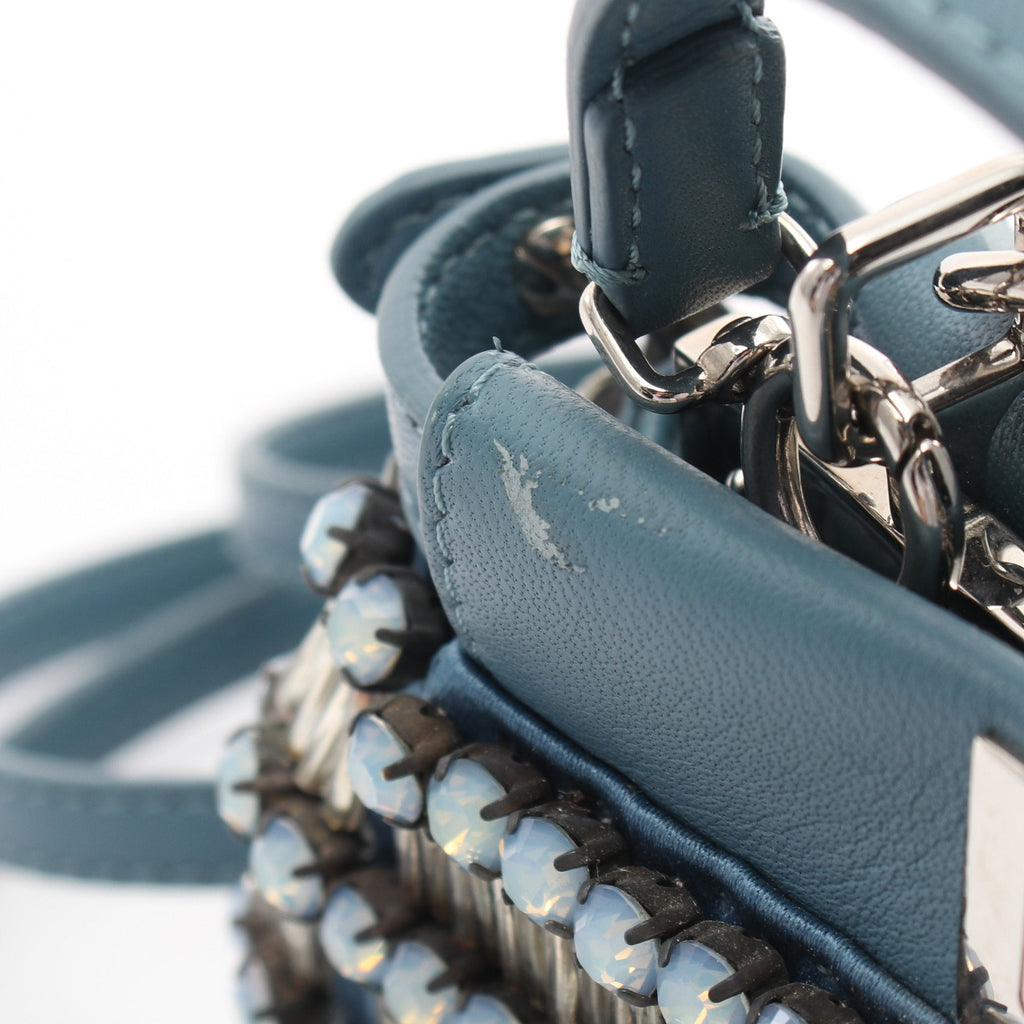 FENDI Micro peekaboo Handbag Leather Blue green Beads Rhinestone 2WAY