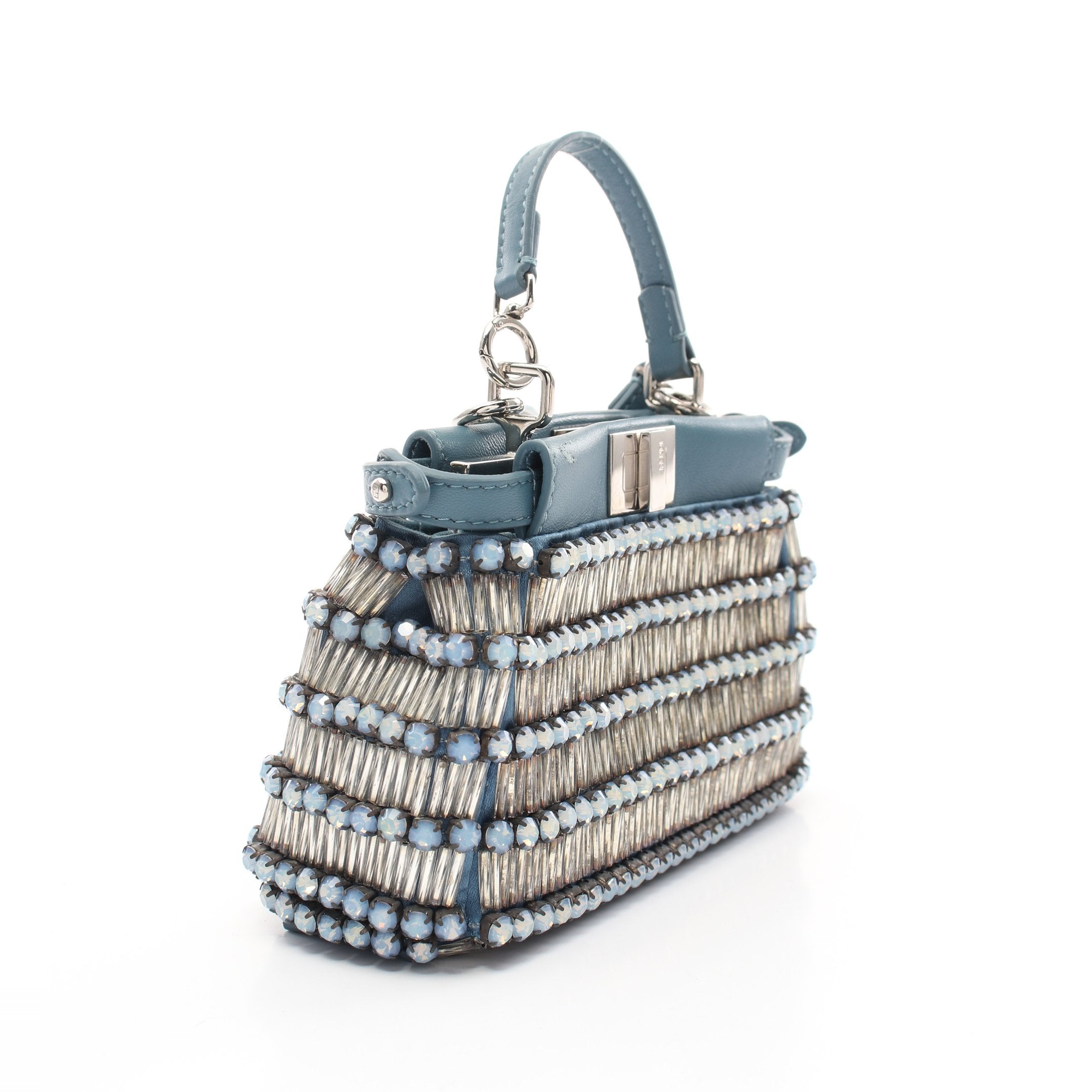 FENDI Micro peekaboo Handbag Leather Blue green Beads Rhinestone 2WAY