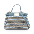 FENDI Micro peekaboo Handbag Leather Blue green Beads Rhinestone 2WAY