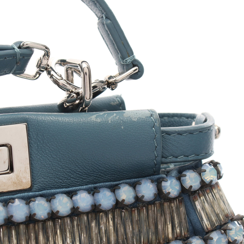 FENDI Micro peekaboo Handbag Leather Blue green Beads Rhinestone 2WAY