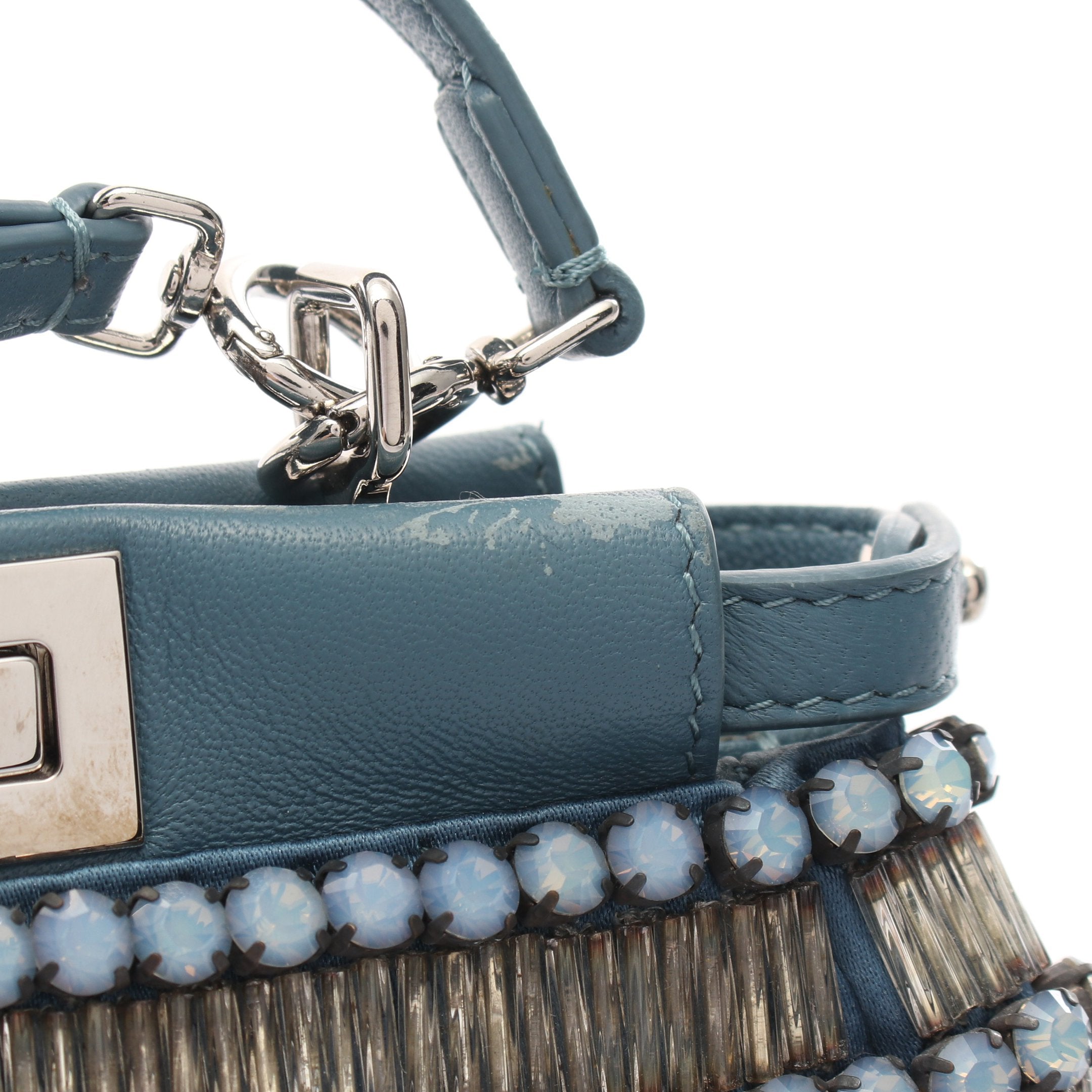 FENDI Micro peekaboo Handbag Leather Blue green Beads Rhinestone 2WAY