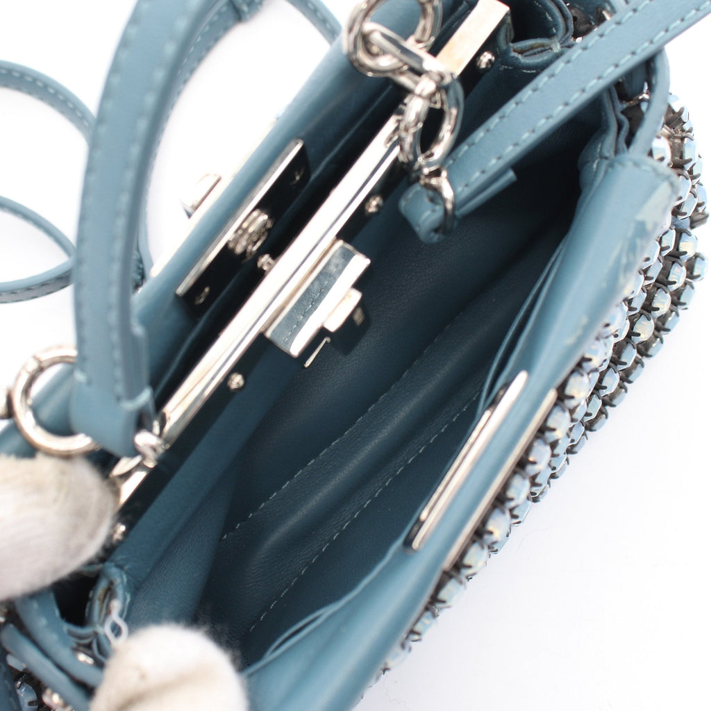 FENDI Micro peekaboo Handbag Leather Blue green Beads Rhinestone 2WAY