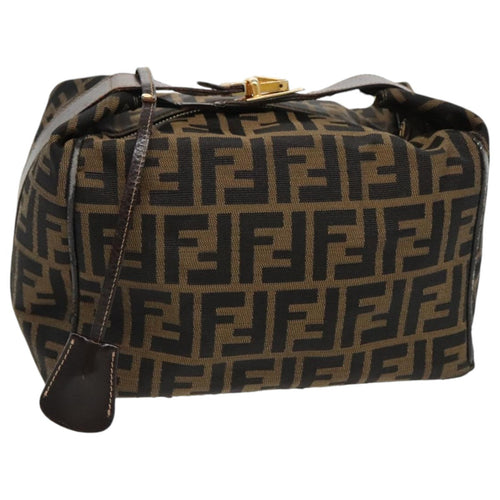 FENDI Zucca Canvas Vanity Hand Bag Brown Black gold96206