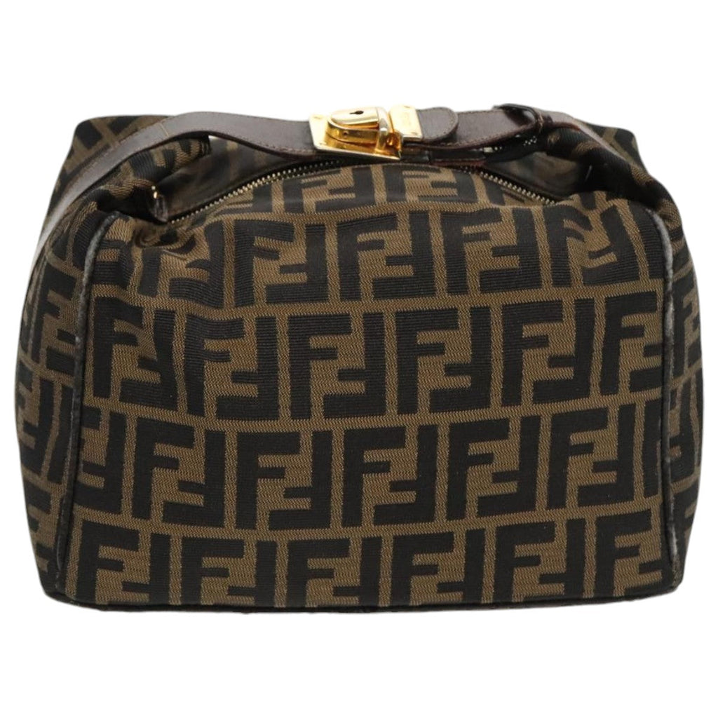 FENDI Zucca Canvas Vanity Hand Bag Brown Black gold96206