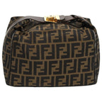 FENDI Zucca Canvas Vanity Hand Bag Brown Black gold96206