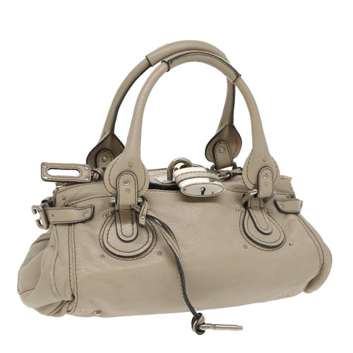 Chloe Paddington Shoulder Bag Leather Beige Silver 96256