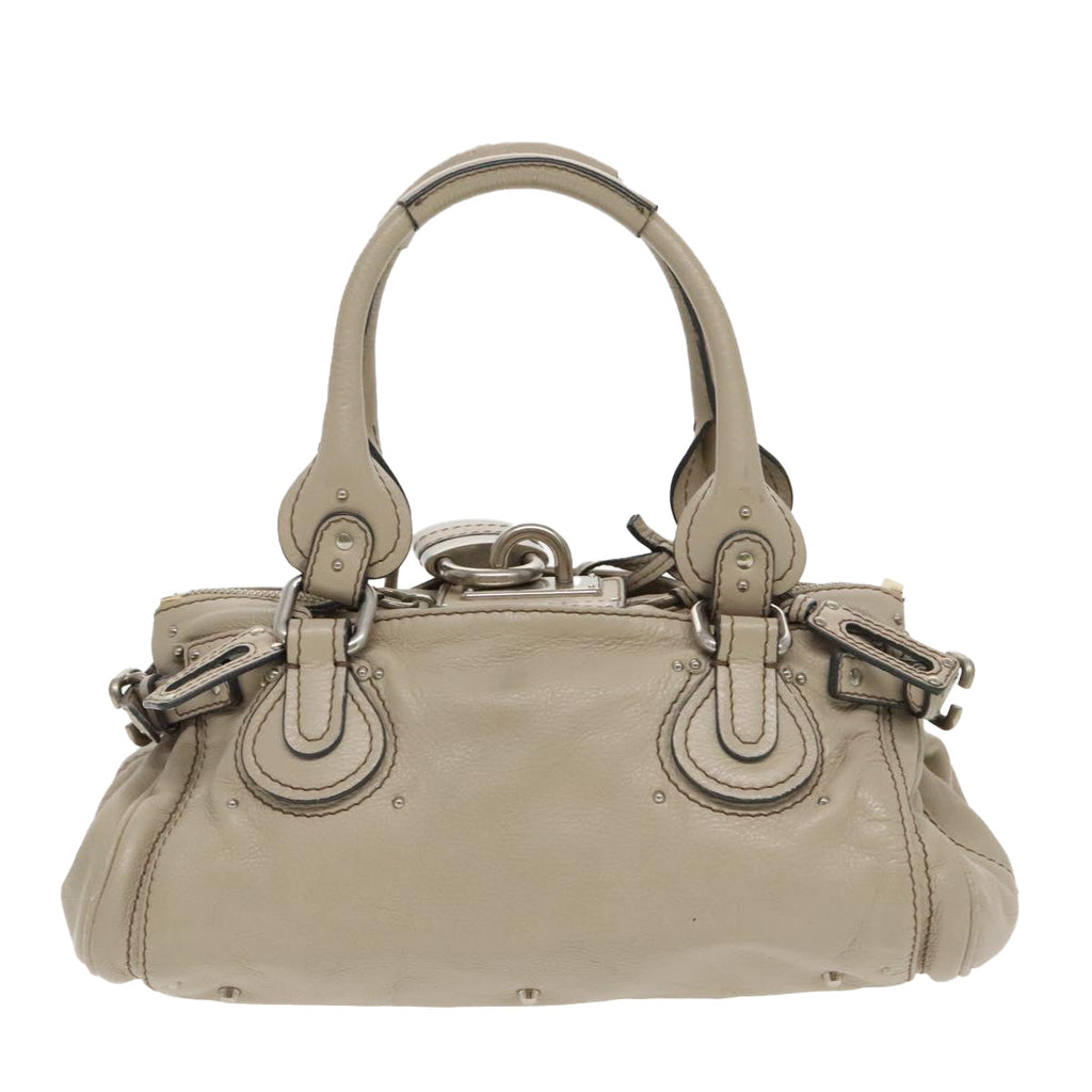 Chloe Paddington Shoulder Bag Leather Beige Silver 96256