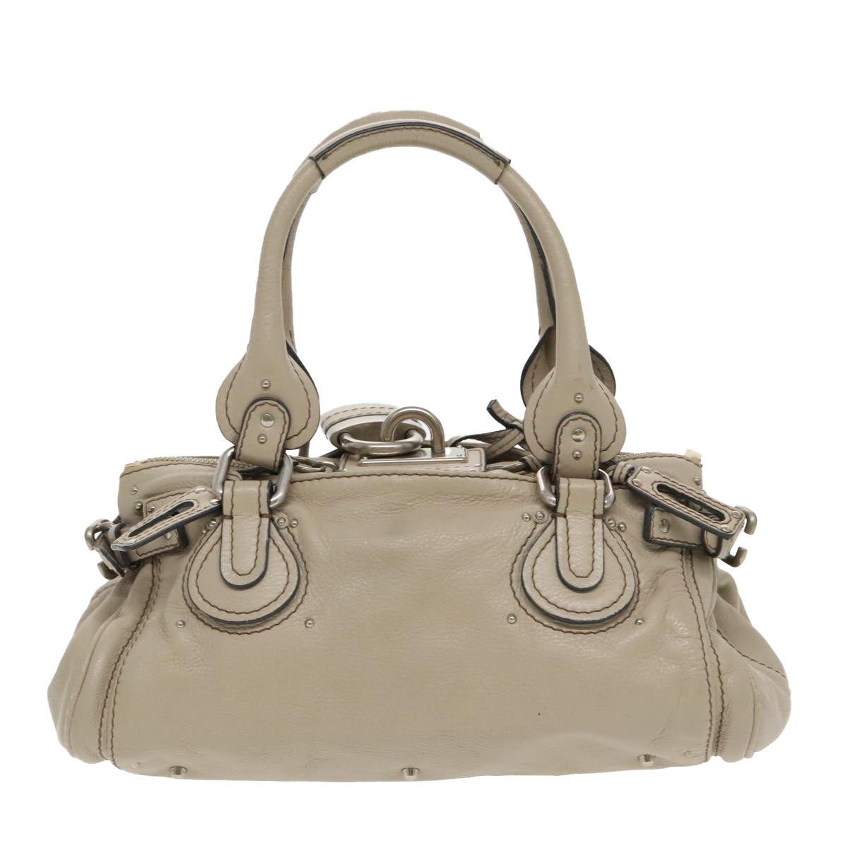 Chloe Paddington Shoulder Bag Leather Beige Silver 96256