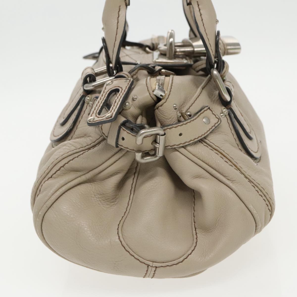 Chloe Paddington Shoulder Bag Leather Beige Silver 96256