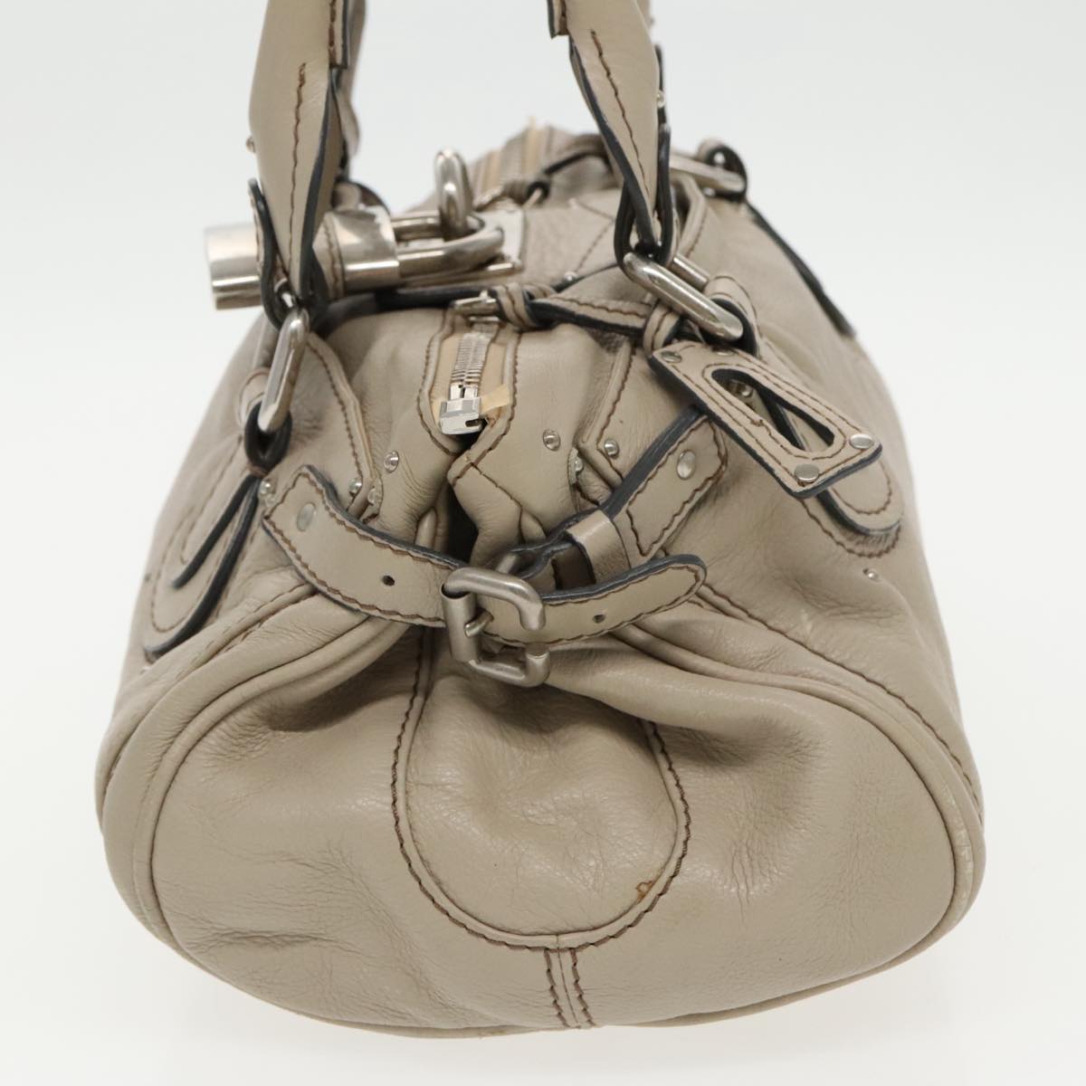 Chloe Paddington Shoulder Bag Leather Beige Silver 96256