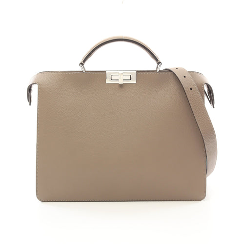 FENDI Peekaboo Isee u Medium Handbag Leather Gray beige 2WAY