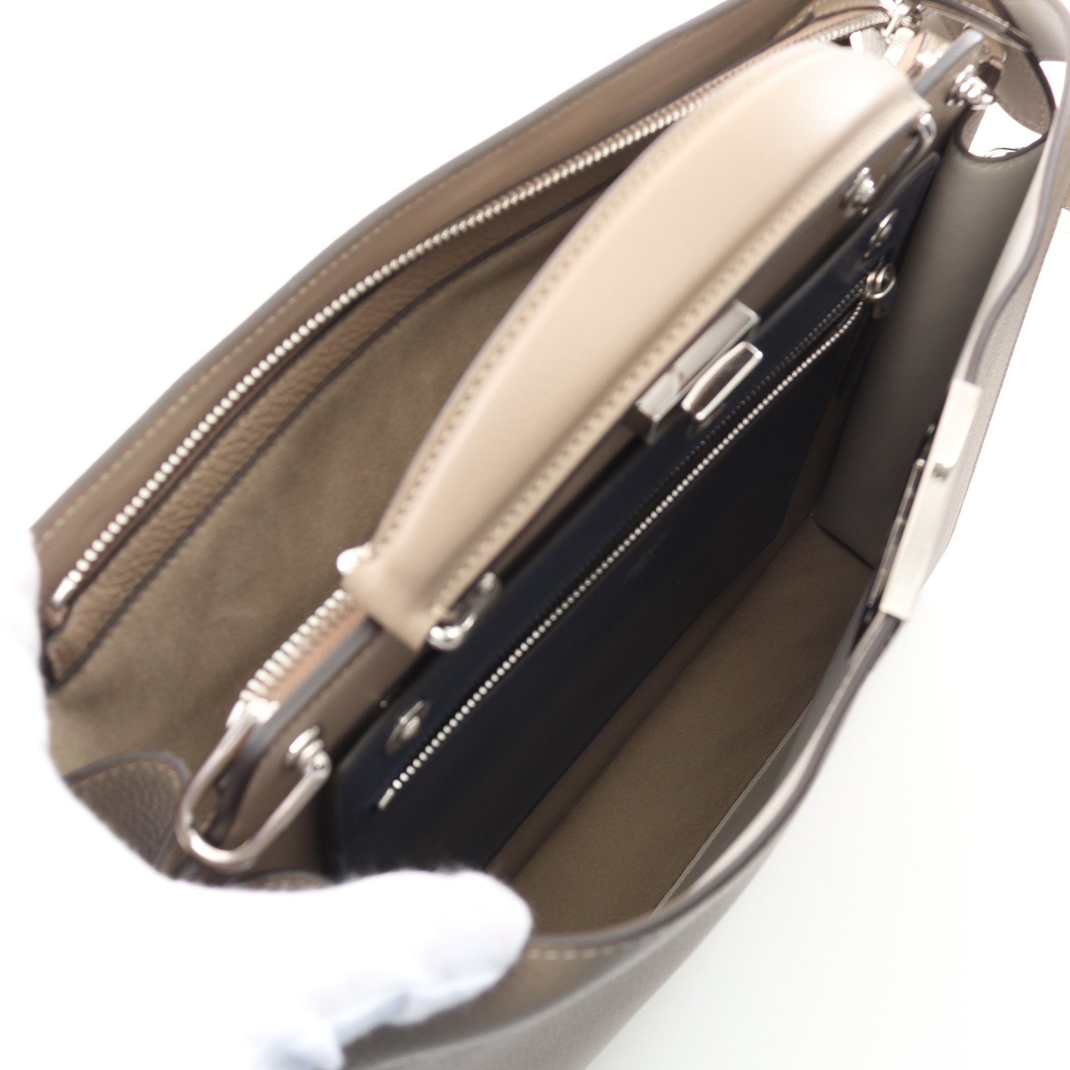 FENDI Peekaboo Isee u Medium Handbag Leather Gray beige 2WAY