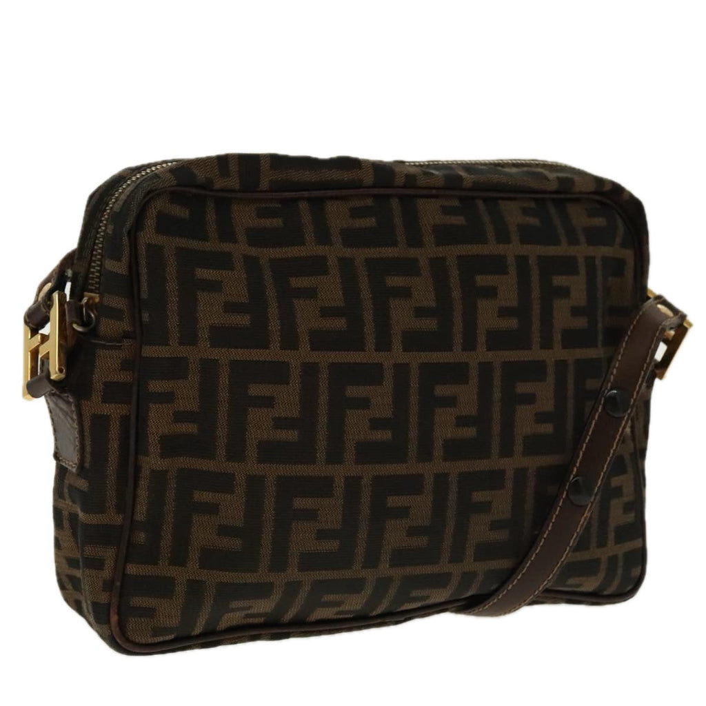 FENDI Zucca Canvas Shoulder Bag Black Brown gold96320