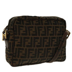 FENDI Zucca Canvas Shoulder Bag Black Brown gold96320