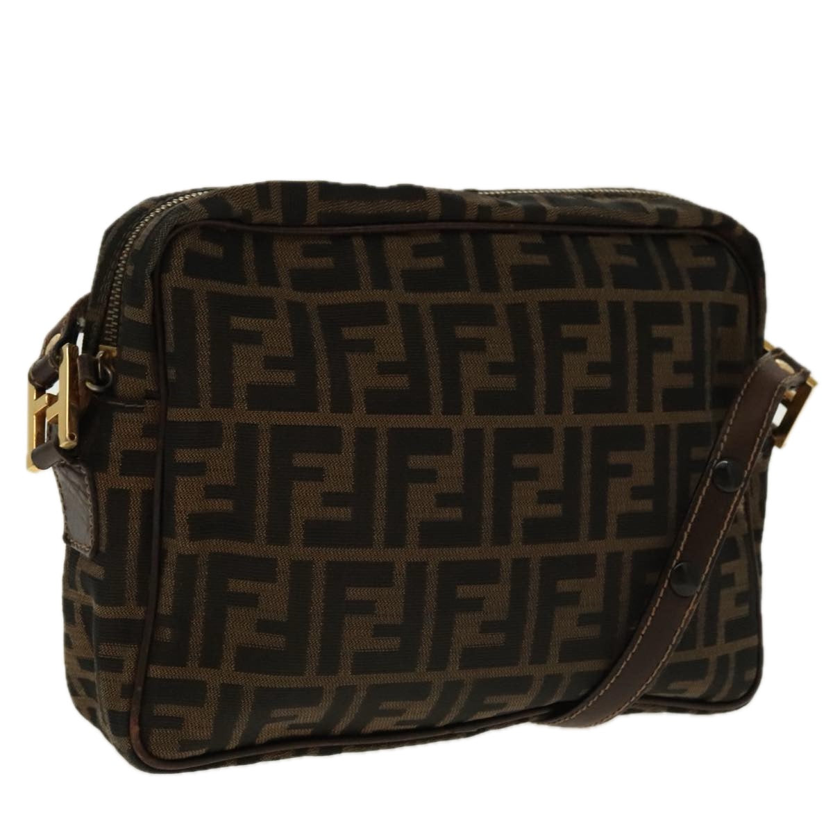FENDI Zucca Canvas Shoulder Bag Black Brown gold96320