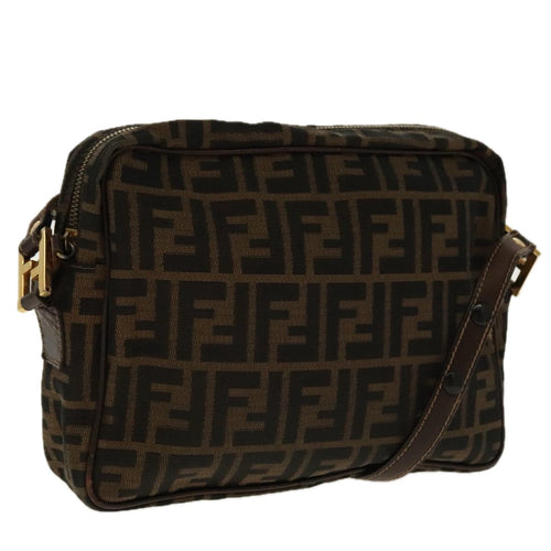 FENDI Zucca Canvas Shoulder Bag Black Brown gold96320
