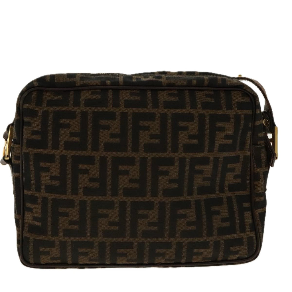 FENDI Zucca Canvas Shoulder Bag Black Brown gold96320