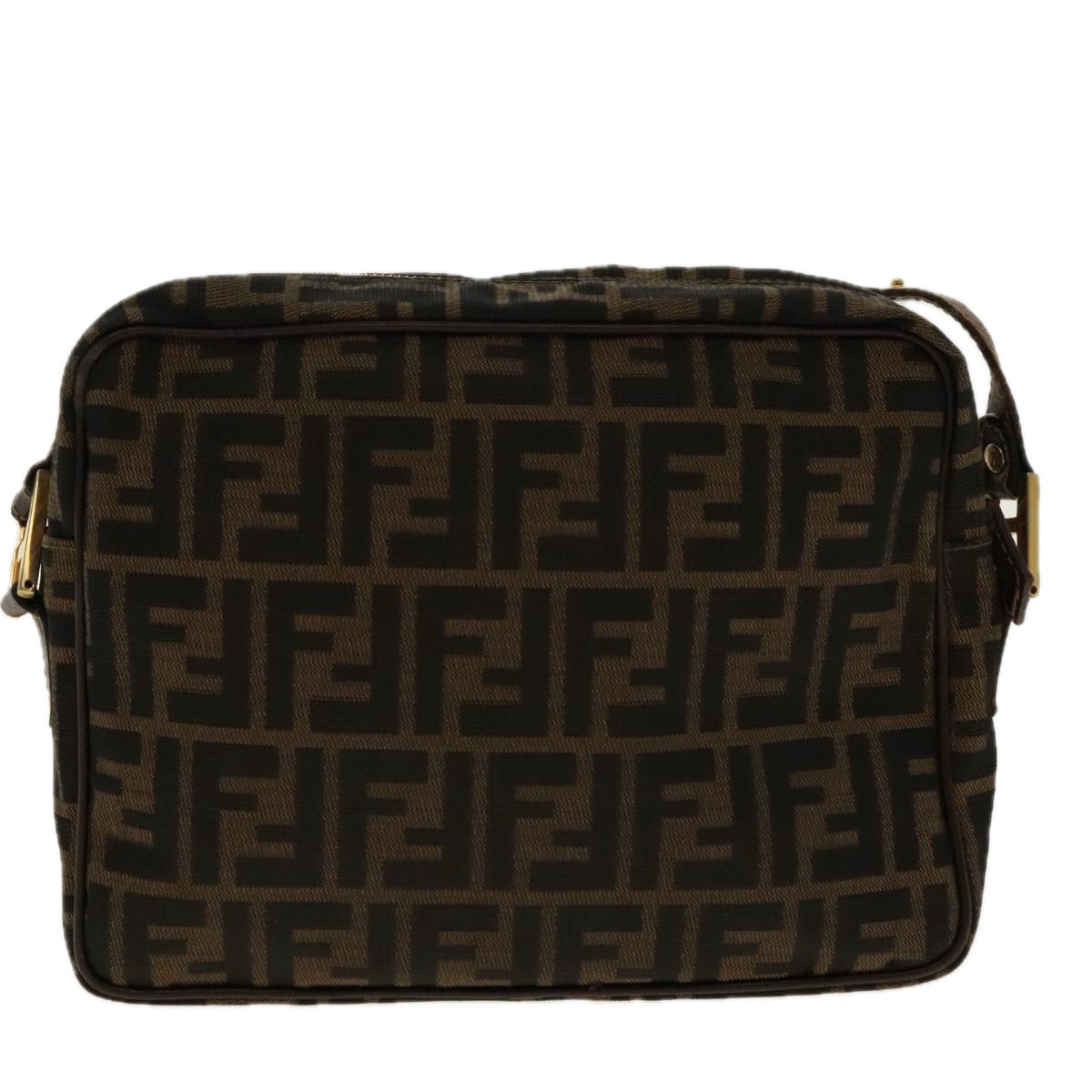 FENDI Zucca Canvas Shoulder Bag Black Brown gold96320
