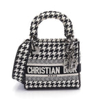 Dior LADY D-LITE Mini Handbag Houndstooth Canvas Black White 2WAY