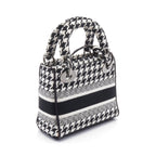 Dior LADY D-LITE Mini Handbag Houndstooth Canvas Black White 2WAY