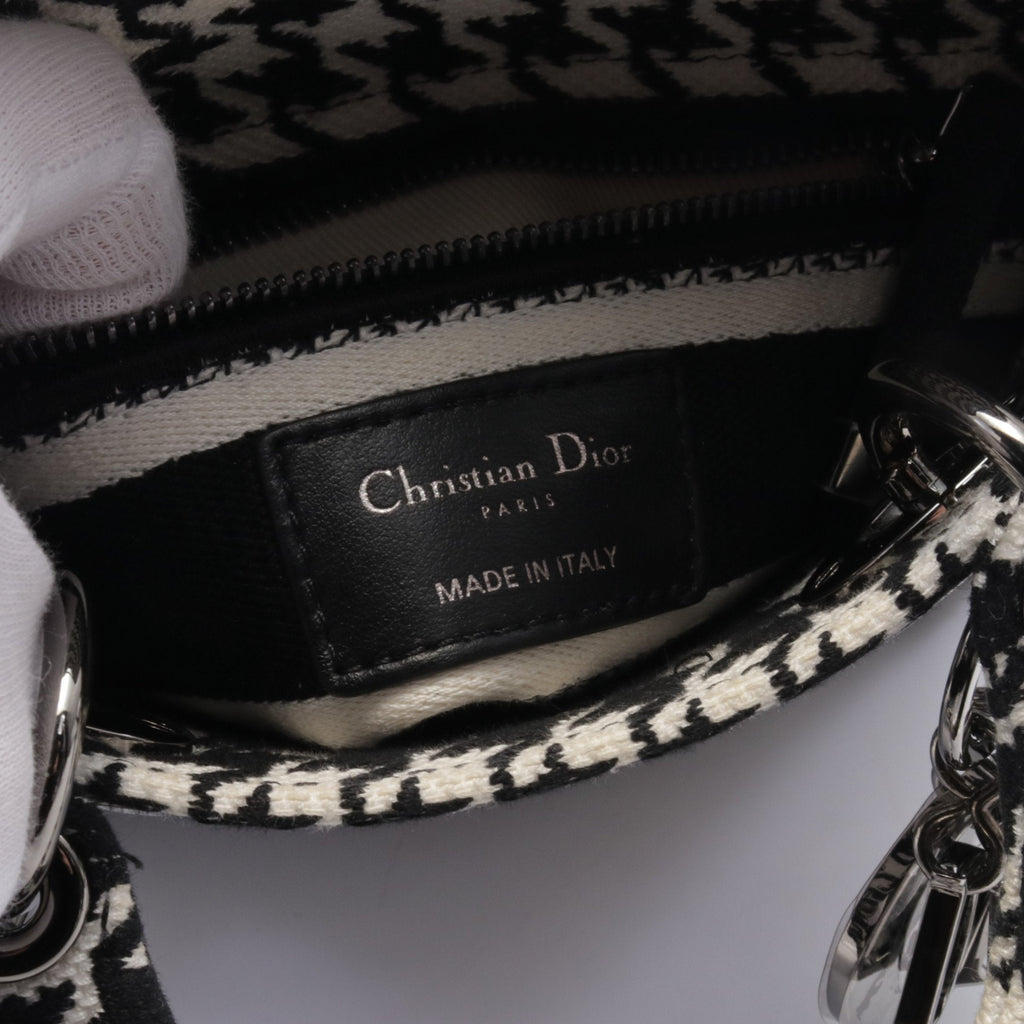 Dior LADY D-LITE Mini Handbag Houndstooth Canvas Black White 2WAY