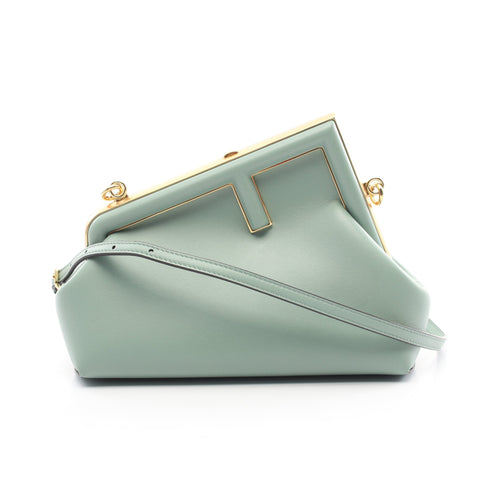 FENDI First Small Clutch bag Shoulder bag Leather Light green