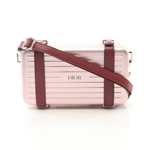 Dior Christian Dior * RIMOWA Personal Clutch bag Shoulder bag Aluminum Leather Pink Burgundy