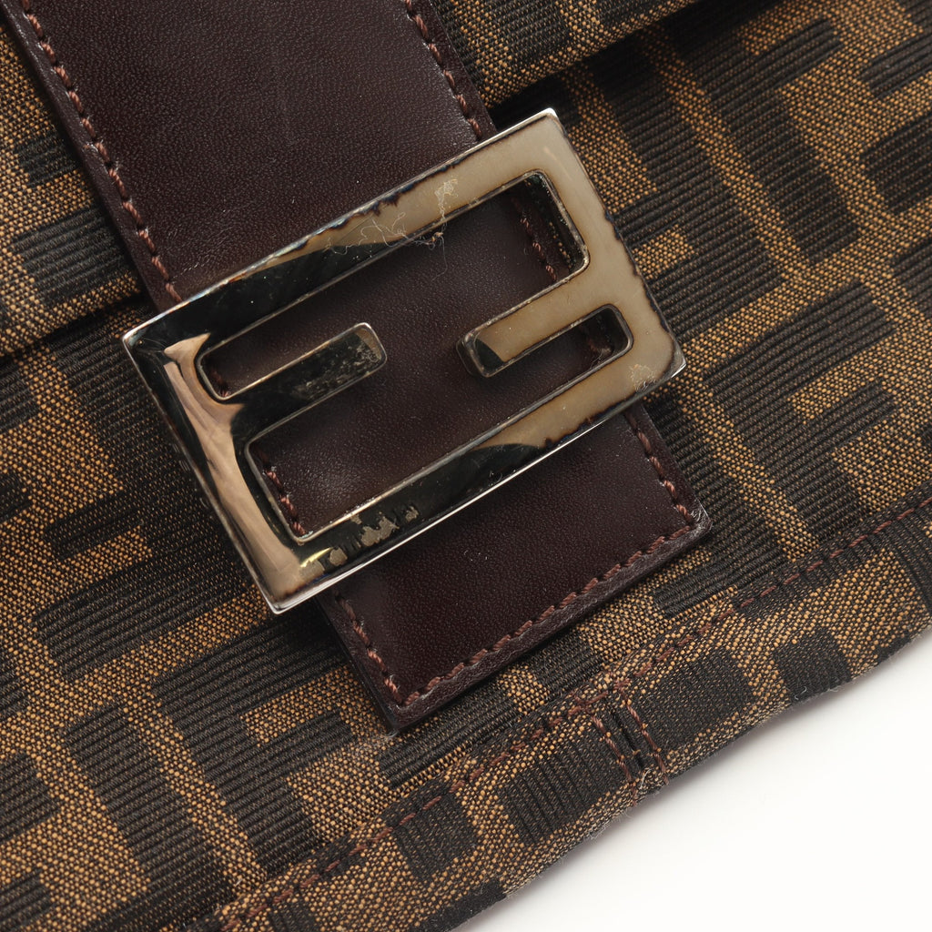 FENDI Mamma bucket Handbag Canvas Leather Brown Dark brown