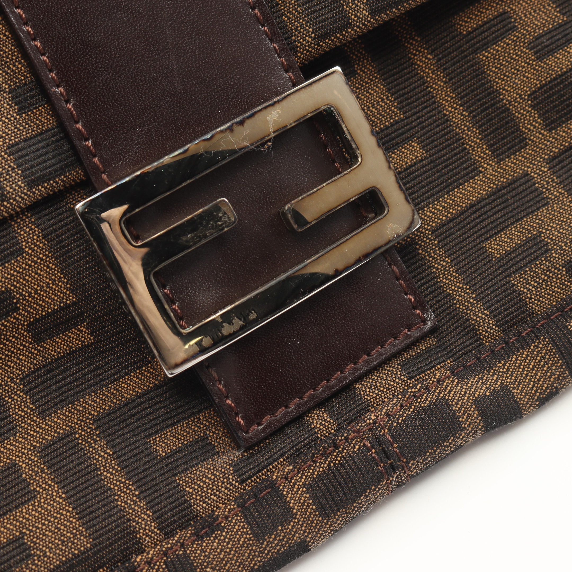 FENDI Mamma bucket Handbag Canvas Leather Brown Dark brown
