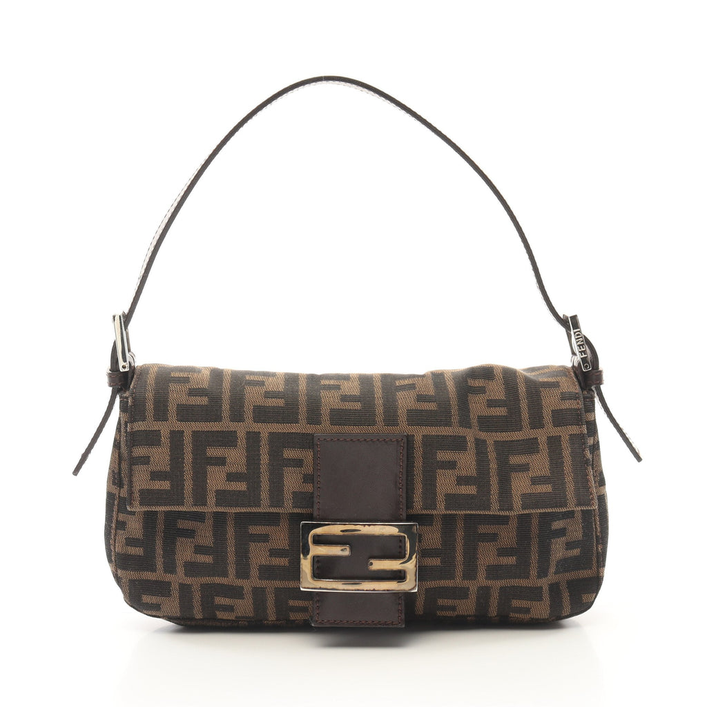 FENDI Mamma bucket Handbag Canvas Leather Brown Dark brown