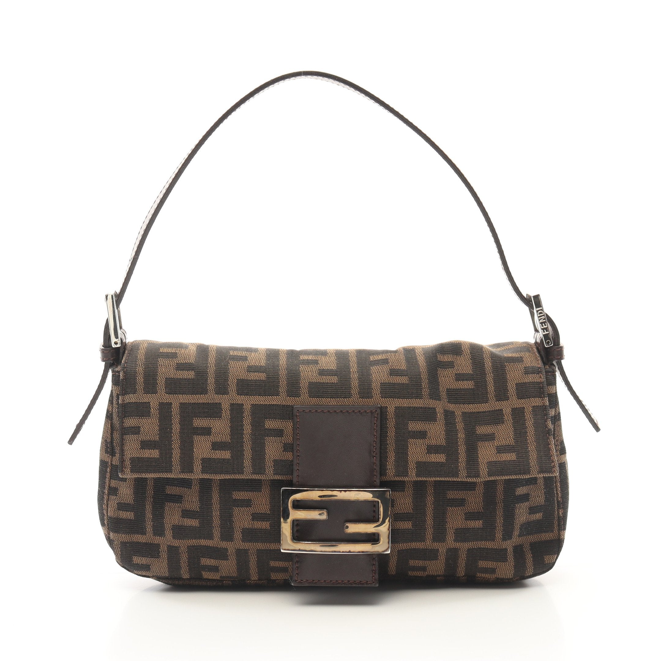 FENDI Mamma bucket Handbag Canvas Leather Brown Dark brown