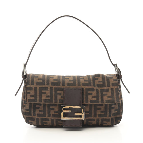 FENDI Mamma bucket Handbag Canvas Leather Brown Dark brown
