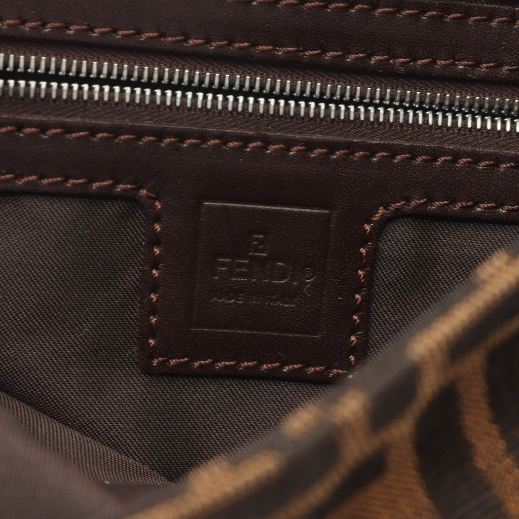FENDI Mamma bucket Handbag Canvas Leather Brown Dark brown