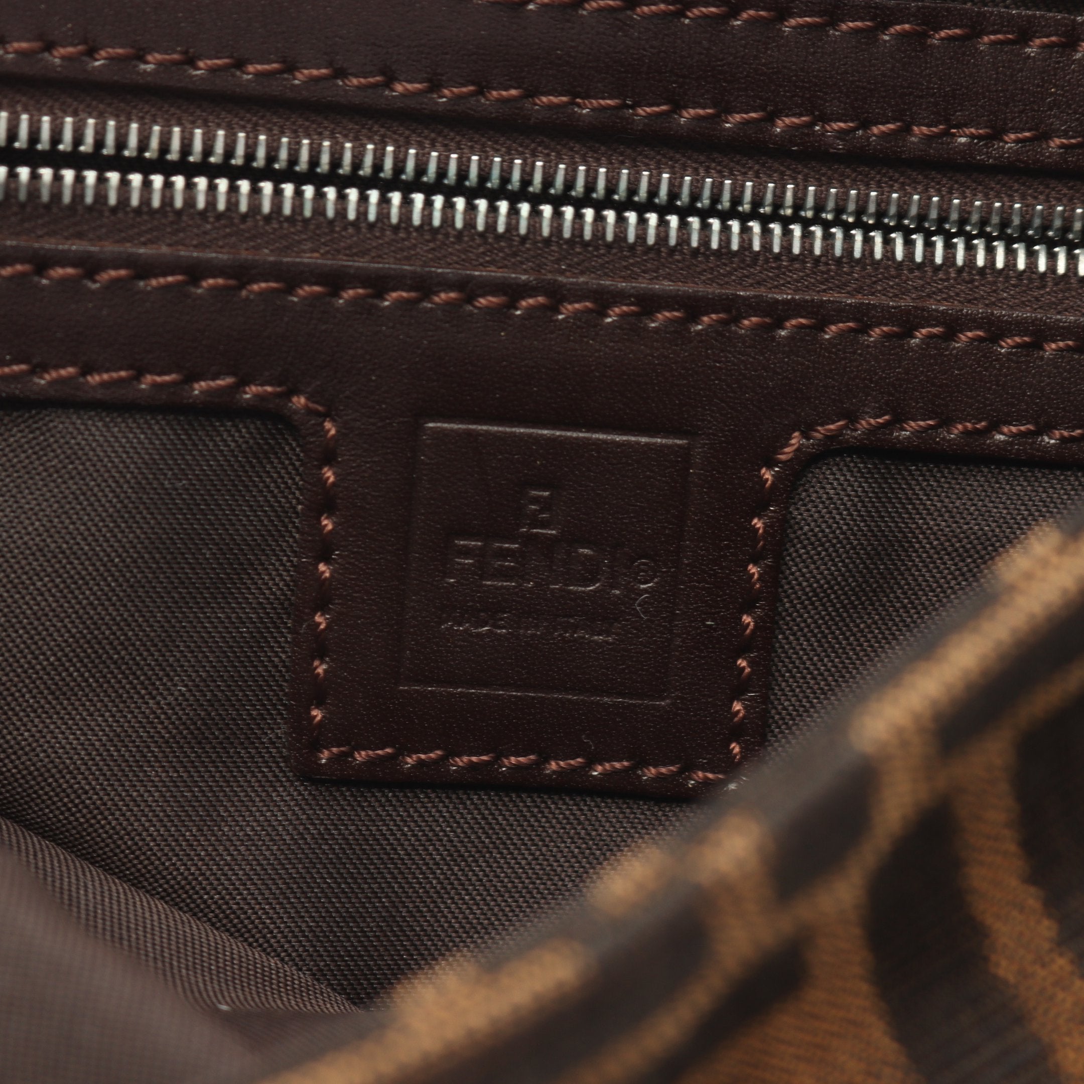FENDI Mamma bucket Handbag Canvas Leather Brown Dark brown