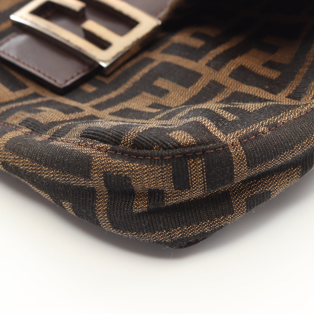 FENDI Mamma bucket Handbag Canvas Leather Brown Dark brown