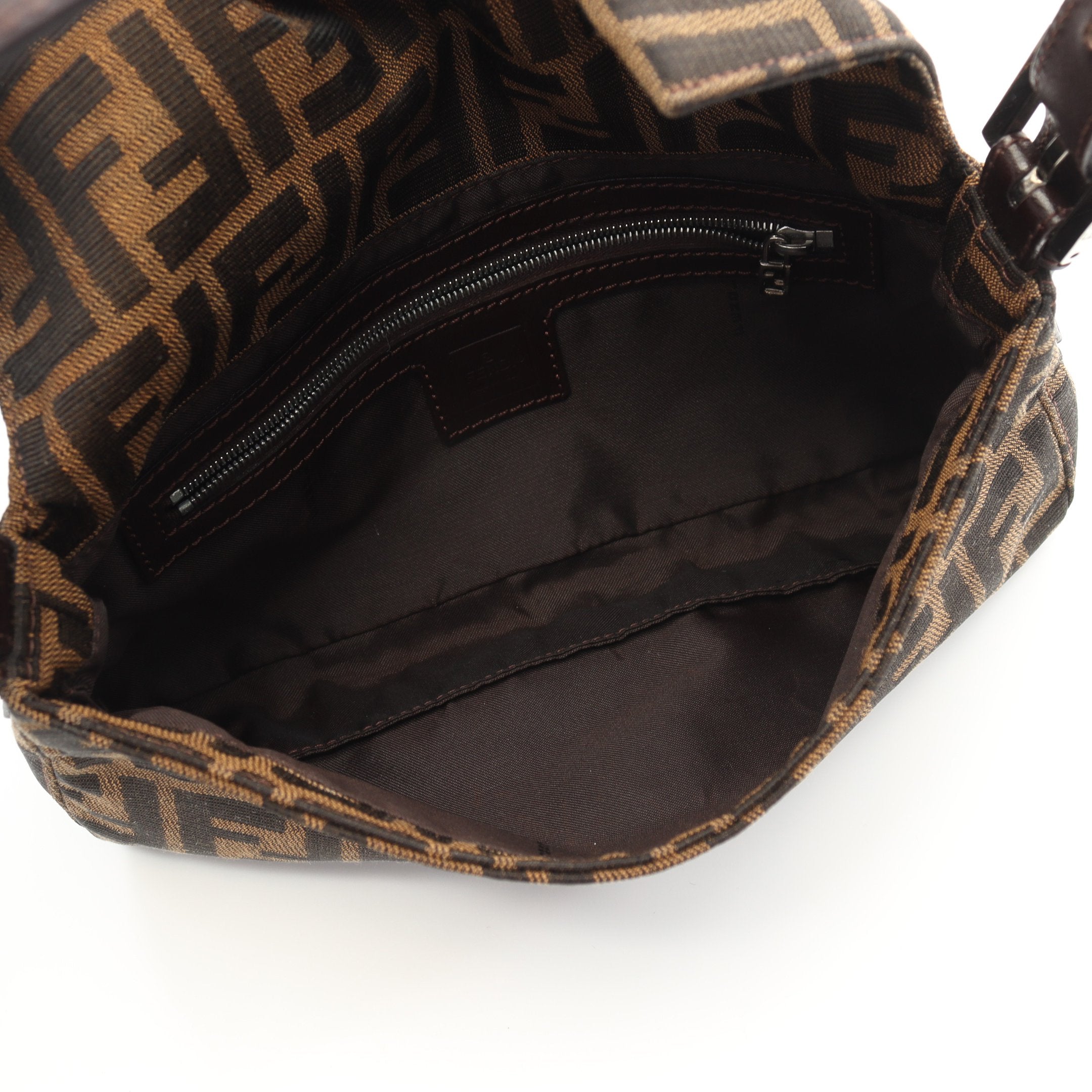 FENDI Mamma bucket Handbag Canvas Leather Brown Dark brown