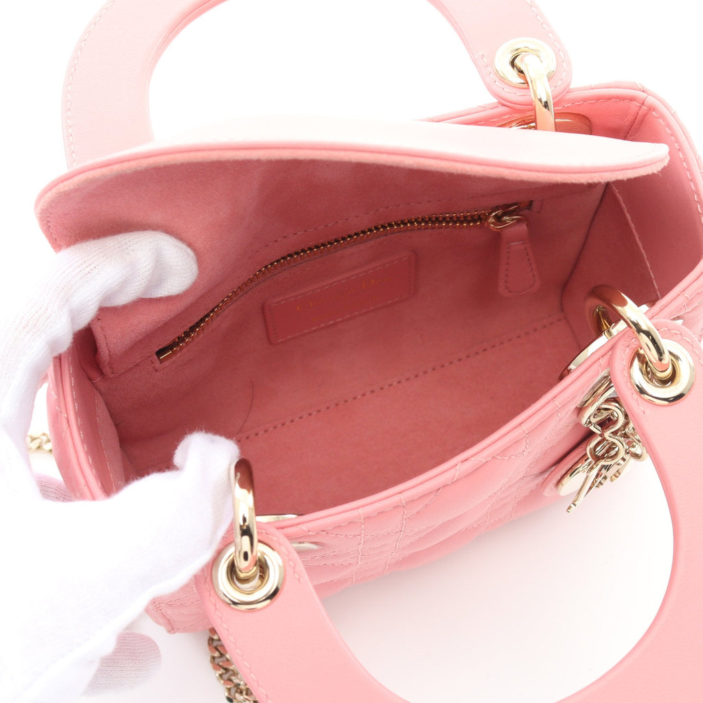 Dior Lady dior Mini Handbag Leather Pink 2WAY
